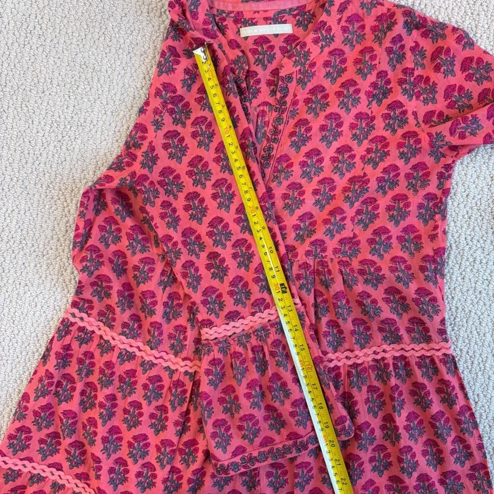 Lola Australia Morocco Mini Strawberry Dress, XXS, Pink Floral Bell Sleeve Boho
